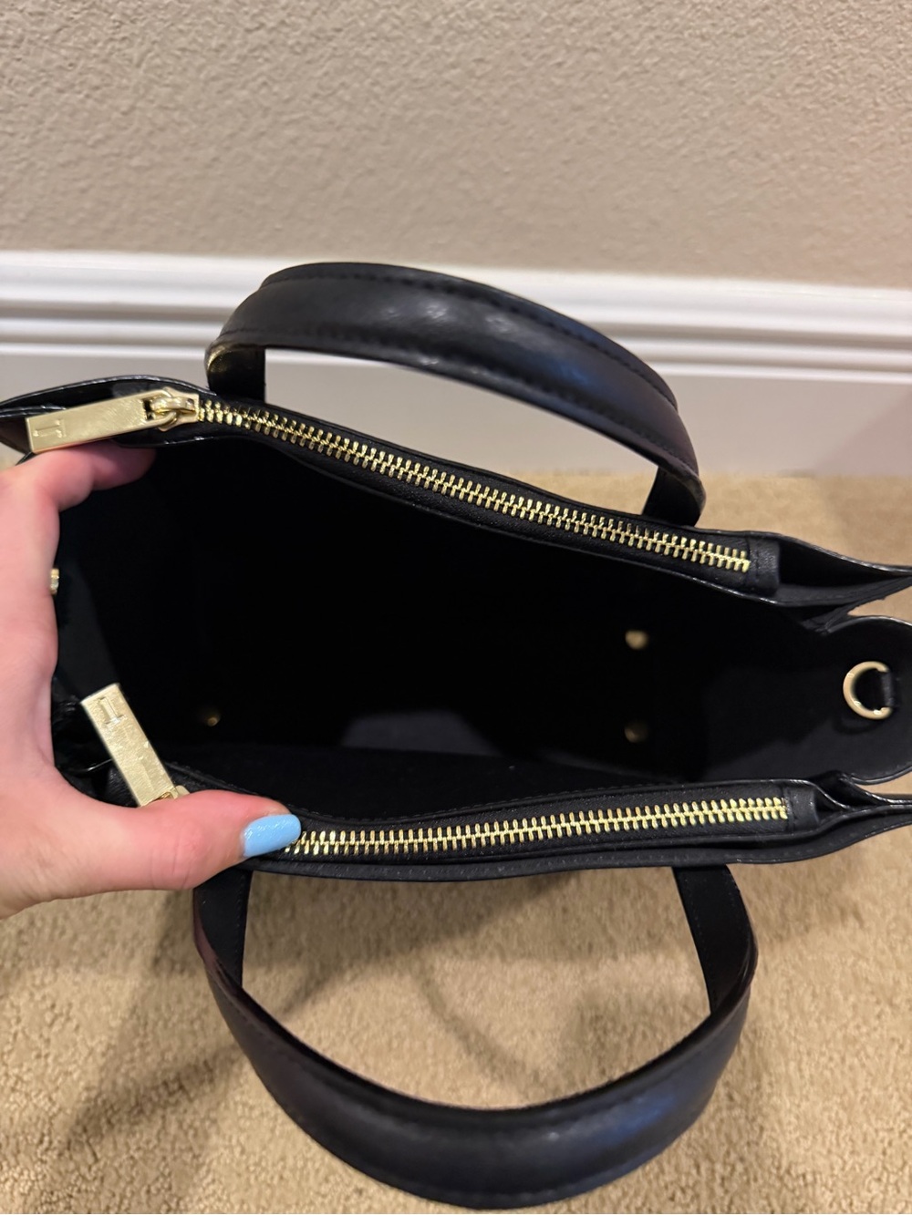 Ted Baker Black Structured Satchel with Gold Buckle Accent - Picture 2 of 5